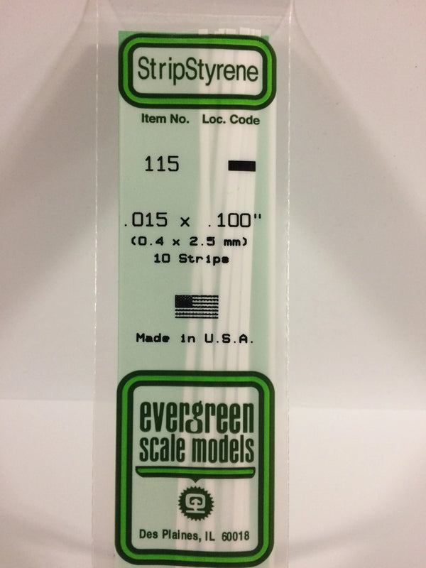Evergreen  #115 - .015" X .100" OPAQUE WHITE POLYSTYRENE STRIP