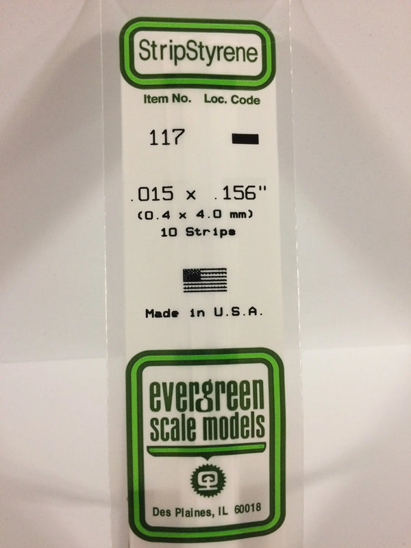 Evergreen  #117 - .015" X .156" OPAQUE WHITE POLYSTYRENE STRIP