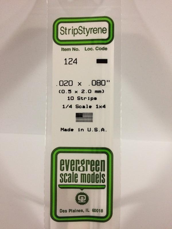 Evergreen - 124 - .020" X .080" OPAQUE WHITE POLYSTYRENE STRIP