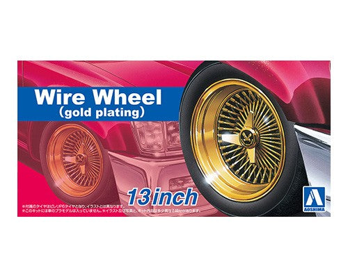 Aoshima 1/24 Wire Wheel Gold Plated 13 Inch Tire & Wheel Set