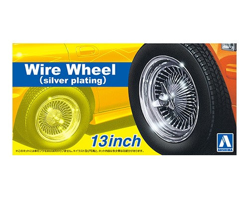 Aoshima 1/24 Wire Wheel Silver Plated 13 Inch Tire & Wheel Set