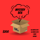 A graphic image of a mystery box with the text 'MYSTERY BOX' inside a thought bubble, indicating a surprise content, priced at $200, related to Scale Riders.