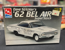 Model car kit box for '62 Bel Air Super Stock by Dave Strickler with AMT logo.