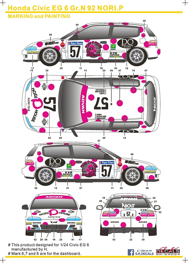 SK Decals SK24034 Honda Civic EG6 Gr.N NORI.P