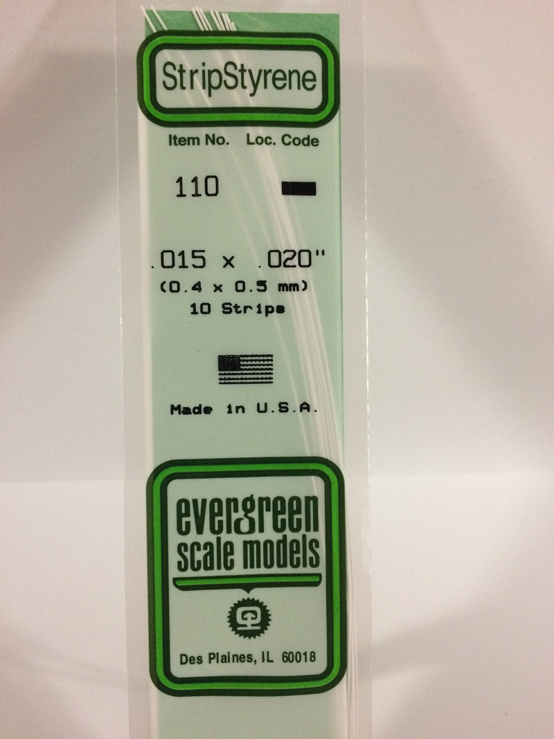 Evergreen - 110 - .015" X .020" OPAQUE WHITE POLYSTYRENE STRIP