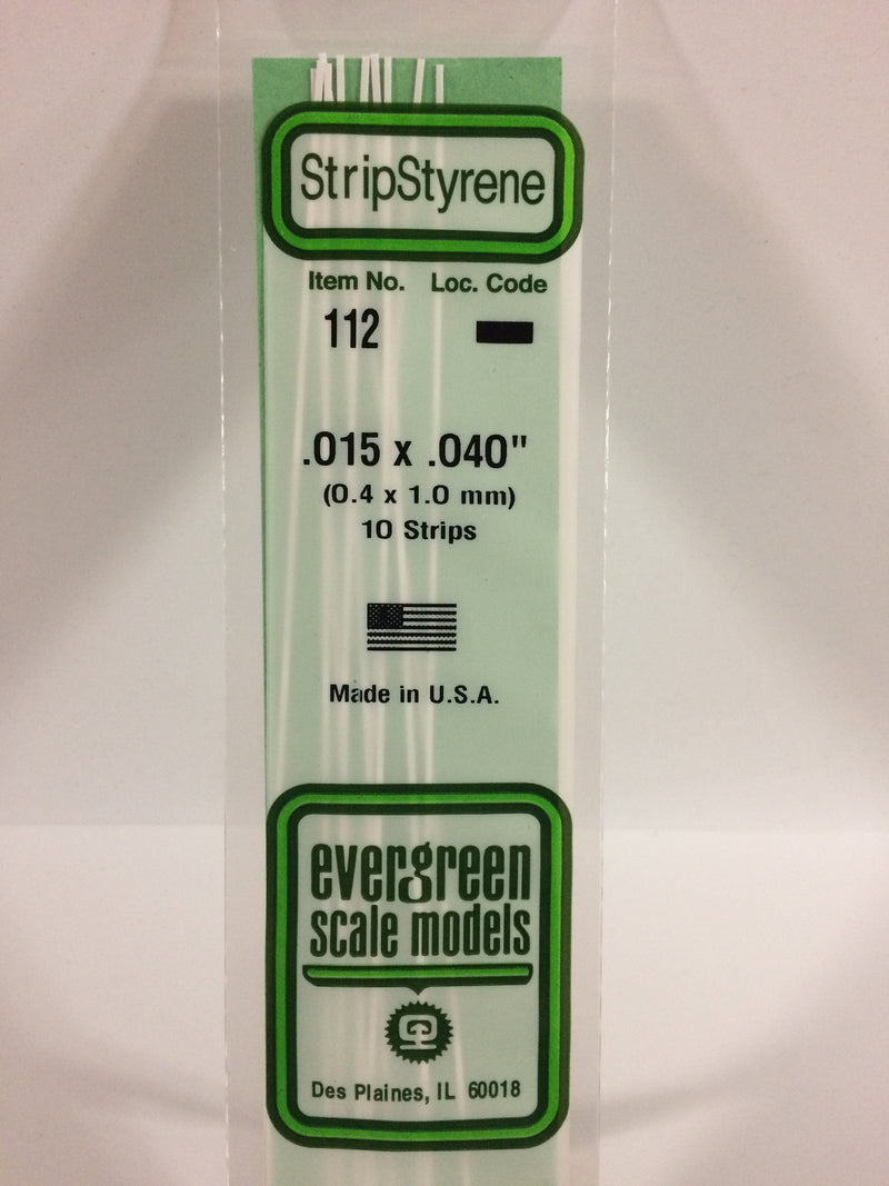 Evergreen - 112 - .015" X .040" OPAQUE WHITE POLYSTYRENE STRIP