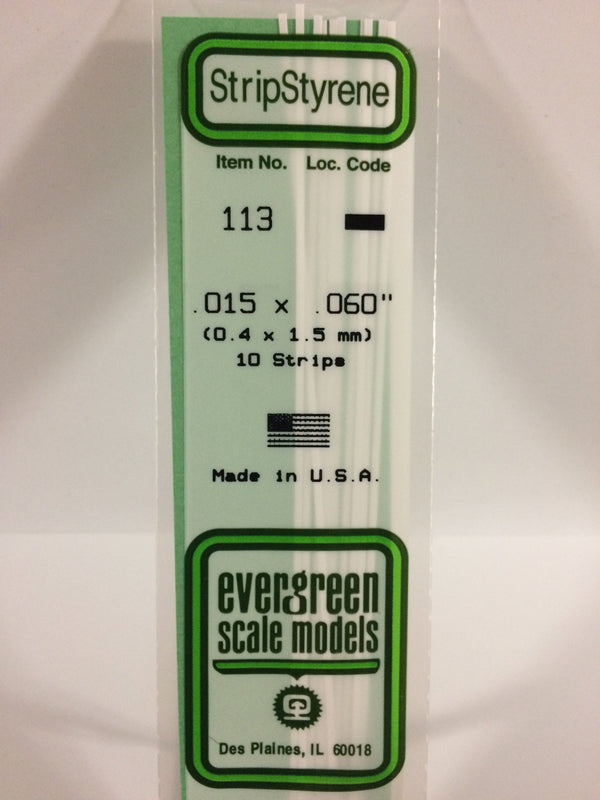 Evergreen - 113 - .015" X .060" OPAQUE WHITE POLYSTYRENE STRIP