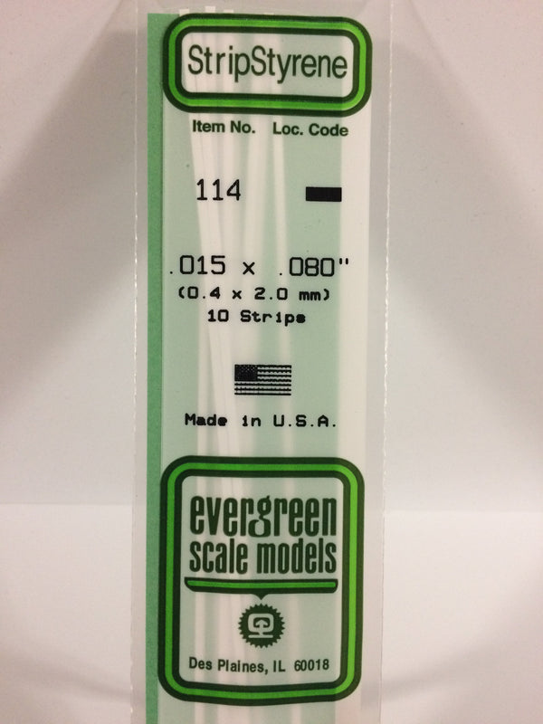 Evergreen - 114 - .015" X .080" OPAQUE WHITE POLYSTYRENE STRIP