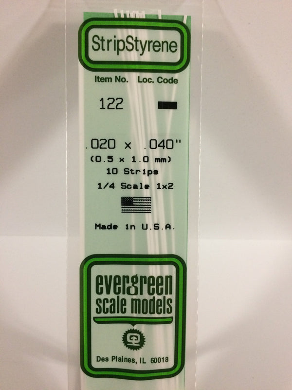 Evergreen - 122 - .020" X .040" OPAQUE WHITE POLYSTYRENE STRIP