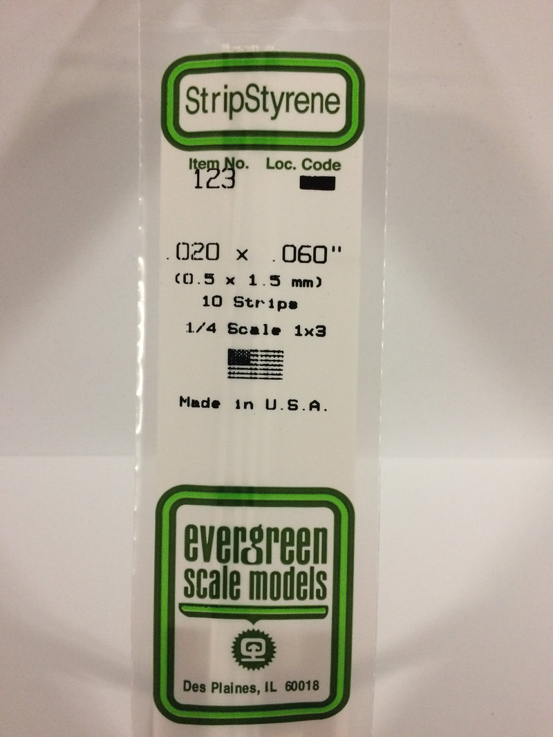 Evergreen - 123 - .020" X .060" OPAQUE WHITE POLYSTYRENE STRIP