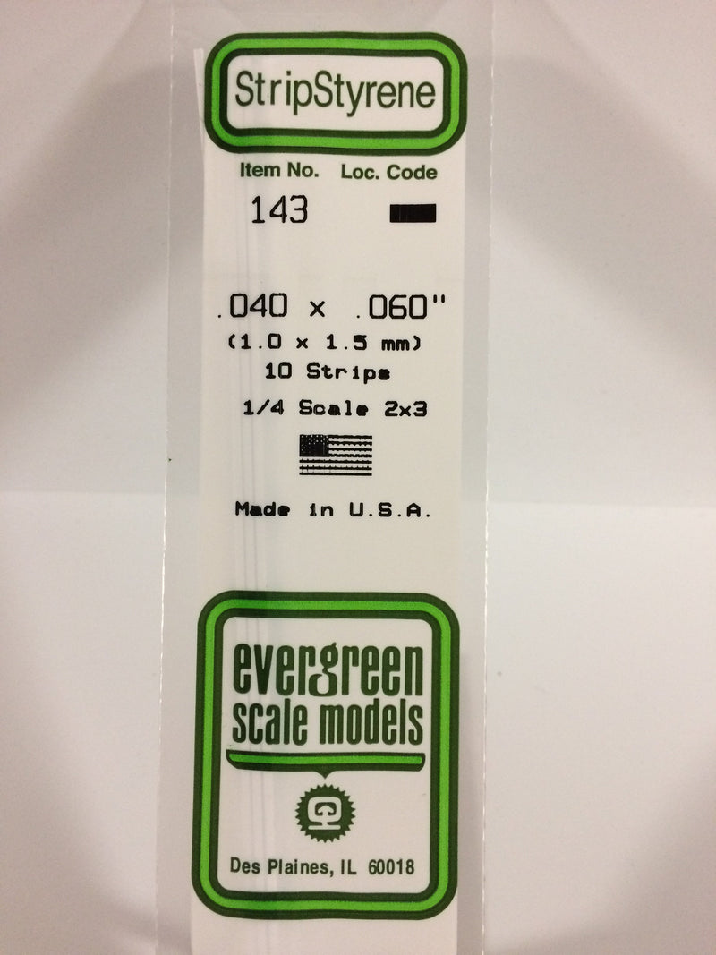 Evergreen - 143 - .040" X .060" OPAQUE WHITE POLYSTYRENE STRIP