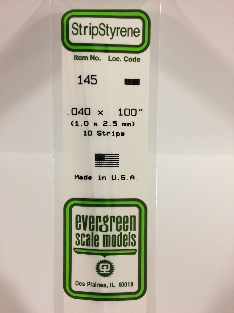Evergreen - 145 - .040" X .100" OPAQUE WHITE POLYSTYRENE STRIP