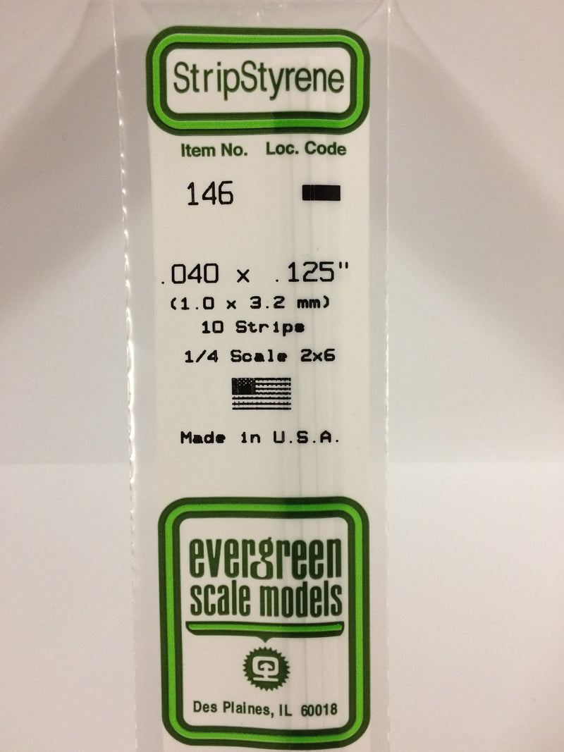 Evergreen - 146 - .040" X .125" OPAQUE WHITE POLYSTYRENE STRIP