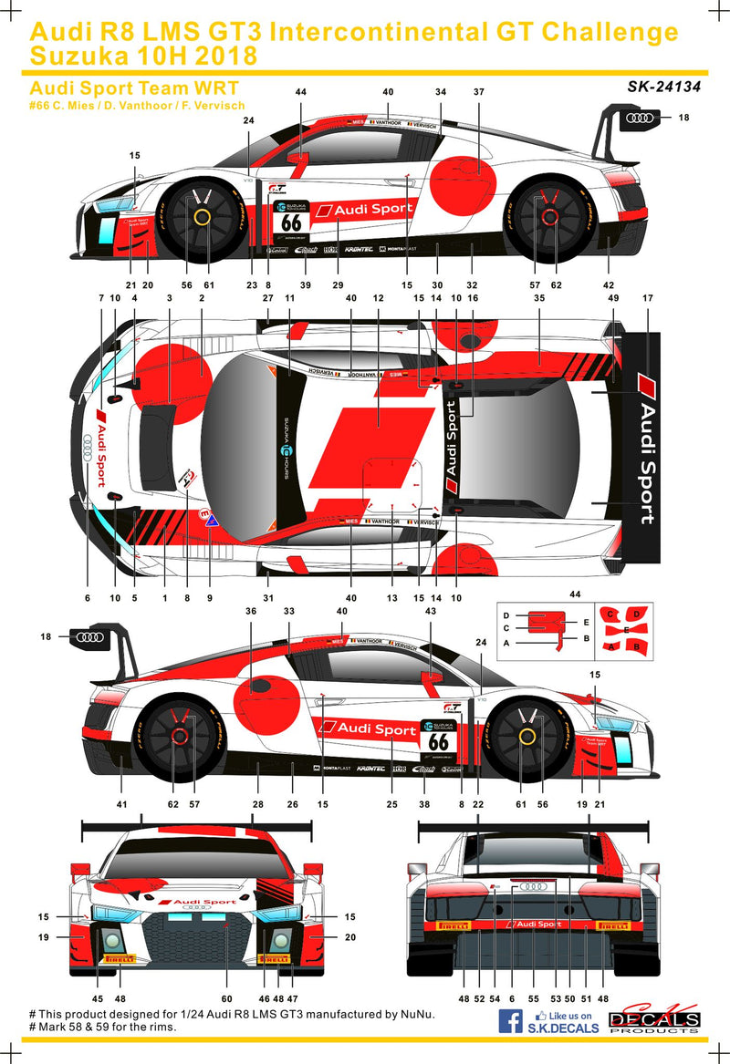 SK Decals SK24134 Audi R8 LMS GT3 Intercontinental GT Challenge Suzuka 10H 201