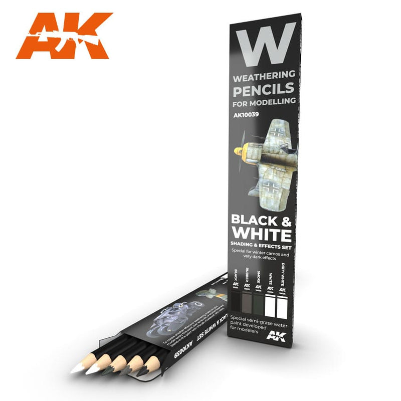 AK-INTERACTIVE - Weathering Pencils: Black & White Shading & Effects Set (5 Colors)