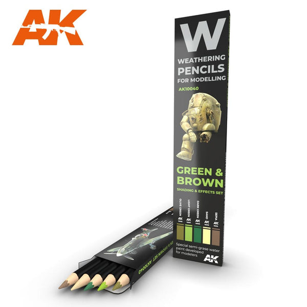AK-INTERACTIVE - Weathering Pencils: Green & Brown Shading & Effects Set (5 Colors)