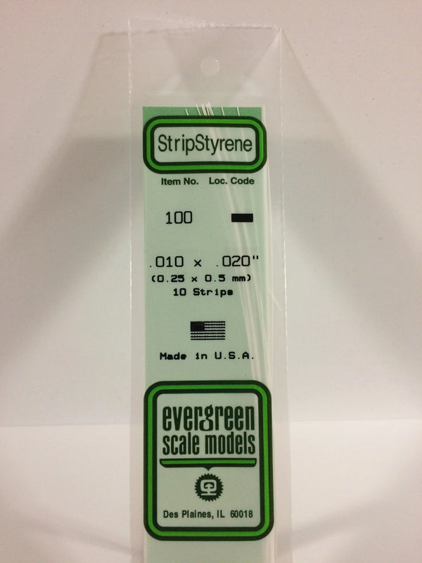 Evergreen  #100 - .010" X .020" OPAQUE WHITE POLYSTYRENE STRIP
