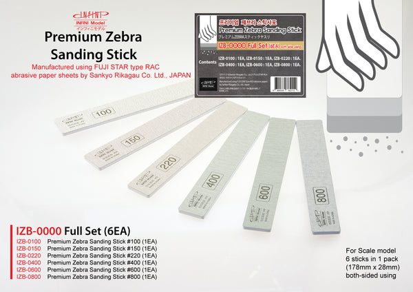 Infini Model - IZB-0000 Premium Zebra Sanding Stick Full Set 100-800