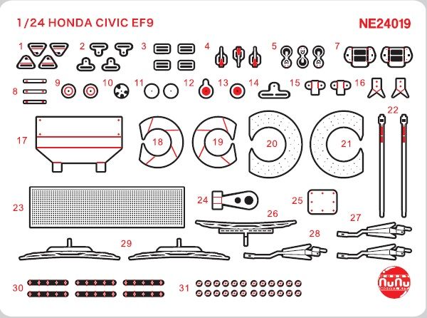 NuNu Hobby PLATZ 1/24 Detail-up Parts for HONDA CIVIC EF9 1992 AIDA