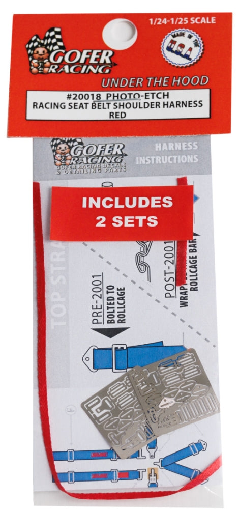 GOFER RACING 1/24-1/25 Photo-Etch Racing Seatbelts/Harness Red (2 Sets)